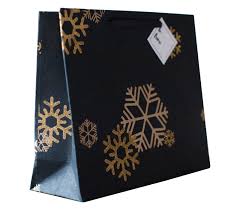Gift bags can be finished with matching tissue paper, crinkle shreds, ornamental bows, and curling ribbon to make each present unique, no matter which bag you choose as a starting point. Gift Bag Black Gold Snowflake Metallic Marble Vine