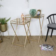 Jarvis bamboo side table is a sturdy, modern table for your living room or office. Set Of 2 Gold Mirrored Bamboo Side Tables