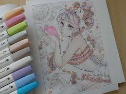 完成 セリアのアルコールマーカーのみで塗ってみました ｓｓイラストカラーリングブックより 塗り絵日記 塗り絵 大人の塗り絵 色鉛筆 イラスト