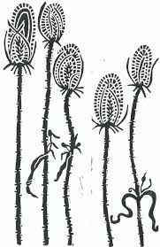 Black And White Botanical Prints Teasels Lino Print Modern Botanical Print 8x10 Ready To In 2020 Linocut Prints Botanical Prints Linocut
