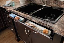 Once installed, you can simply pull the cabinet open and the trash can and basket will slide out. Sink Tilt Out Tray Pros Cons