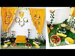 Diy Easy Haldi Mehndi Wedding Pellikuturu Function Ceremony Decoration Ideas At Home Puja Room Deco Y In 2020 Wedding Decorations Ceremony Decorations Telugu Wedding