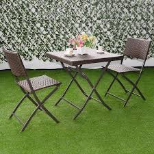 Costway 3 Pc Outdoor Folding Table Chair Furniture Set Rattan Wicker Bistro Patio Brown Brown Outdoor Furniture Outdoor Bistro Set Outdoor Wicker Furniture