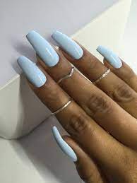 15 Super Easy Nail Designs Koees Blog Acrylic Nails Light Blue Blue Coffin Nails Light Blue Nails