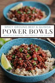 The Perfect High Protein Meal Prep Recipe For Spice Lovers These Sesame Ground Beef And Quinoa Bow In 2021 Ground Beef Recipes Healthy Ground Beef Healthy Ground Beef