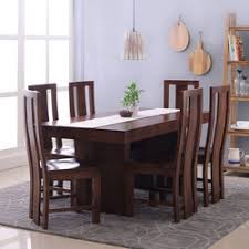 The rectangle dining table features a trestle style base, perfecting the rustic, farmhouse style. 6 Chairs Brown Wooden Dining Table Set Rs 80000 Set Hekami Interiors Constructions Id 18579999162