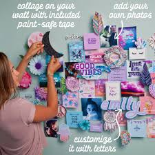 To hang a wall collage to allow it to look coordinated and professional, you'll want to ensure that it has a cohesive design as well as spacing so that the colors flow from one visual element to the next. Craft Tastic My Very Own Wall Collage Kit Ann Williams Group