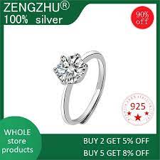 Zengzhu High Quality Fashion Simple Sterling Silver 925 Female Classic Six Claw Zircon Proposal 1 5 Jewelry Rings Diamond 5 Carat Diamond Ring Discount Jewelry