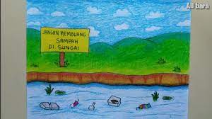 Gambar air terjun kartun hitam putih; Cara Membuat Poster Jangan Membuang Sampah Di Sungai Youtube