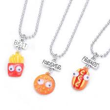 Cadenas para parejas hot : Lindo Buen Amigo De Dibujos Animados Collar Papas Fritas Pan Para Hot Dog Colgante De Hamburguesas Mejor Amigo Collar Navidad Regalo De La Joyeria Collares Colgantes Aliexpress
