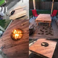 Pallet Table With Gas Fire Ring Diy Table Something Different Diy Table Wood Projects Fire Ring