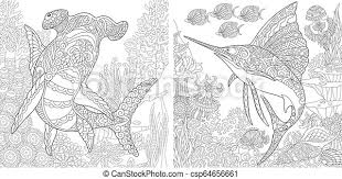 Push pack to pdf button and download pdf coloring book for free. Coloring Pages With Hammerhead Shark And Sailfish Zentangle Coloring Pages For Adult Colouring Book Hammerhead Shark And Canstock