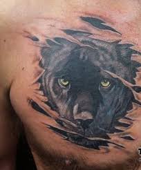 Black Panther Skin Rip Tattoo On Chest Panther Tattoo Black Panther Tattoo Ripped Skin Tattoo