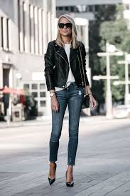 Blonde Woman Wearing Nordstrom Anniversary Sale Black Leather Moto Jacket Denim Skinny Jeans Christia Vest Outfits For Women Fashion Jackson Moto Jacket Outfit