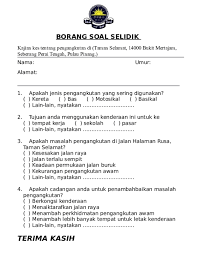 Peta lakar contoh borang temubual geografi pt3 2016: Doc Borang Soal Selidik Kkl Kkl Academia Edu