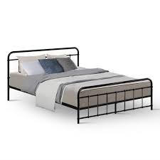 Metal bed frame queen size platform no box spring needed with vintage headboard and footboard premium steel slat support mattress foundation black. Metal Bed Frame Queen Size Platform Foundation Mattress Base Leo Black Bedframes Offer