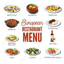 Local curbside pickup for … European Restaurant Menu With Popular Delicious Dishes Set Royalty Free Cliparts Vectors And Stock Illustration Image 82685719