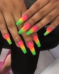 Certified nail tech & nail artist, live in ontario canada; On Instagram Viral With The Neon Ombre Nails Nailsofinstagram Book With Me Through Glamhouselosangeles Rainbow Nails Glow Nails Neon Nails