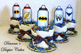 Superhero Baby Shower Ideas Superhero Baby Bottles Mini Diaper Cakes Shower Centerpieces Diape Marvel Baby Shower Superhero Baby Shower Superman Baby Shower