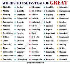 Great Synonym List Of 90 Useful Synonyms For Great Esl Forums In 2020 English Vocabulary Words Essay Writing Skills Good Vocabulary Words