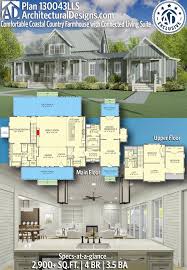 Plan 130043lls Comfortable Coastal Country Farmhouse With Connected Living Suite Farmhouse Plans House Plans Dream House Plans
