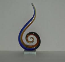 Murano Art Glass Abstract Blue And Amber Swirl Sculpture Swirl Sculpture Glass Art Glass