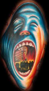 Marvelous colored leg tattoo of mystical human faces. Pink Floyd Screaming Face By Joshua Hibbard Tattoonow