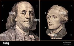 Portrait of U.S. Presidents Benjamin Franklin and Abraham Lincoln Stock  Photo