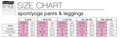 Yoga Pant Size Chart Web Pants Com