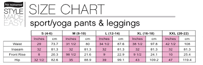 yoga pant size chart web pants com