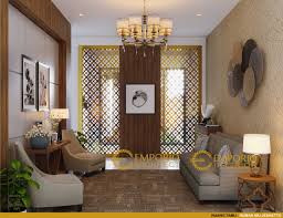 Memiliki bentuk atap khas joglo sebagai focal point, penampilannya turut diseimbangkan dengan penggunaan material batu alam pada dinding bangunan. Desain Interior Rumah Jawa