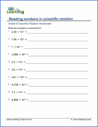 .scientific notation/form and conversely to write numbers in scientific notation with all their digits. Grade 6 Math Worksheets Reading Numbers In Scientific Notation K5 Learning