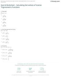Inverse Trigonometric Functions Worksheet Quiz Worksheet Calculating De Trigonometric Functions Graphing Linear Inequalities Evaluating Algebraic Expressions