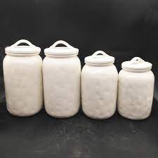 Canisters are painted metal with removable lids. Blank Ceramic Canisters Ceramic Canisters Ceramics Canisters