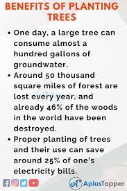 91.short essay and article on importance of educational tours in students' life. Benefits Of Planting Trees Essay Essay On Benefits Of Planting Trees For Students And Children A Plus Topper