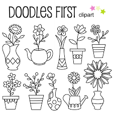 Black And White Plant Pots Clipart Doodle Potted Flowers Digital Clip Art For Scrapbooking Card Etsy Flower Doodles Plant Doodle Doodles