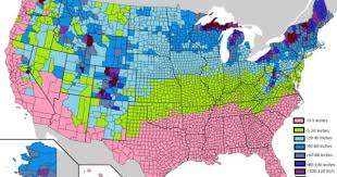 Snowfall In The United States By Counties On Average Per Year Weather Map Data Map Map