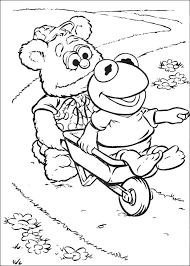 Kermit the frog from the muppets show coloring pages : Baby Fozzie And Baby Kermit In A Cart Coloring Page Free Printable Coloring Pages For Kids