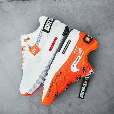 Air Max 1 Lux Just Do It Pack Sneakers Nike Air Max Shoes In White And Orange With Just Do It Branding Orange Nike Shoes Mens Nike Shoes Sneakers Men Fashion