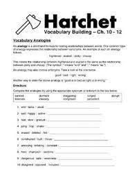 Hatchet Vocabulary Building Activities In 2021 Hatchet Vocabulary Word Analogies Spelling Bee Words