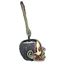He also holds a newspaper in his hands. Design Toscano Cl6676 Toilet Brush Set Zombie Skull Flush Bathroom Decor Toilet Bowl Brush Pricepulse