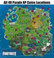 Every green, blue, purple, and gold xp coin location in fortnite chapter 2 season 4. All Purple Xp Coin Locations Fortnite Chapter 2 Season 2 Working On All 120 Green Location Maps And Gold Coin Map Fortnitebr