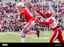 Columbus, Ohio, USA. 12th Nov, 2022. Ohio State Buckeyes wide receiver Kamryn  Babb (0) catches a pass for a touchdown during the game between the Indiana  Hoosiers and the Ohio State Buckeyes