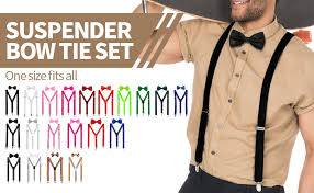 They can also experiment with white and grey choosing ties with. Suspender Bow Tie Set Clip On Y Shape Adjustable Braces 80s Costume Suspenders Shoulder Straps For St Patrick S Day
