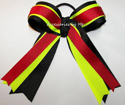 Black And Yellow Hair Bow Ponytail Holder Red Neon Yellow Black Hairbow Softball Hairbow Ties Girls Kids Accessories Cheer Cheerleader Soccer Volleyb Cheer Bows Bows Volleyball Bows