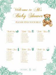 I've never attended the type of baby or bridal shower that had tables and seating plans. Baby Shower Seating Chart Board Mint Green Lace Printed Etsy Baby Shower Baby Shower Table Seating Charts