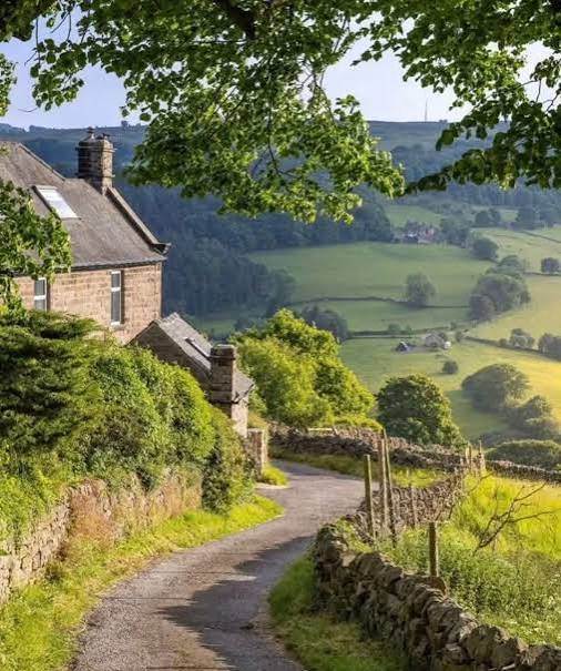 Hathersage- Peak District, Derbyshire, England. Situated in the spectacular Hope Valley and surrounded on all sides by wooded hillsides and magnificent gritstone edges, the pretty village of Hathersa