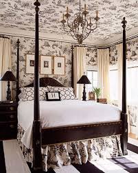 Bedroom Classy Black And White Wallpaper Black And White Love It Check Out The Toile Ceiling By Barbara Hyde Evans Linda Broughman Via Interiors By Traditional Bedroom Bedroom Design Home Bedroom