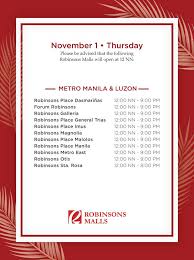 Maybe you would like to learn more about one of these? Robinsons Sets Special Mall Hours For Nov 1 Holiday Abs Cbn News