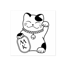 Japanese Good Luck Cat Maneki Neko Monogram Rubber Stamp Zazzle Com Lucky Cat Tattoo Cat Tattoo Japanese Tattoo